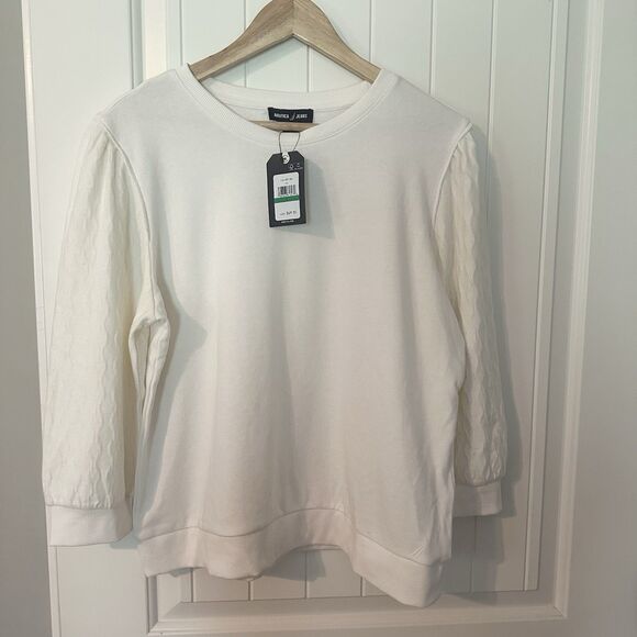 Nautica Tops - NEW Nautica Jeans Ivory Sweatshirt Women’s Size Large Cottage Core Msrp $69